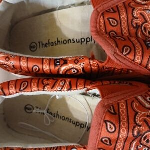 The Fashion Supply Red Paisley Slip-On Shoes